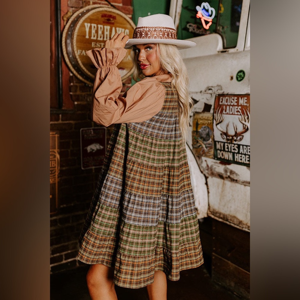 Fantastic Fawn Catching Feelings Plaid Flannel Dress Shacket Oversized NWOT S - Picture 8 of 12